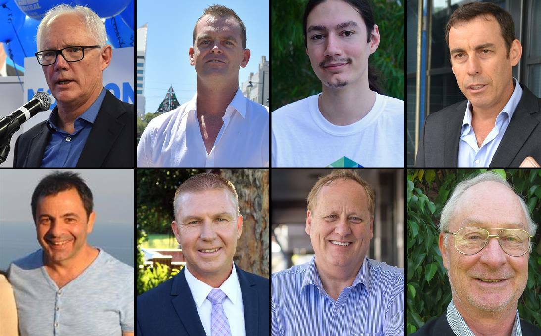 Bunbury candidates: The eight men vying for the seat of Bunbury in ballot order are Ian Morison, Sam Brown, Anthony Shannon, Michael Baldock, Aldo Del Popolo, James Hayward, Don Punch and Bernie Masters. Photos: Supplied.