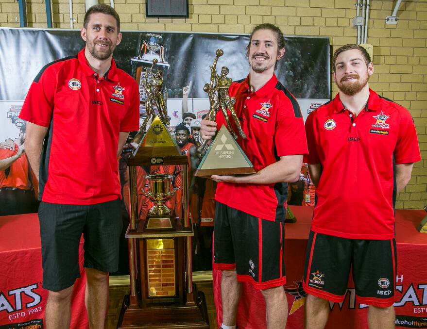 Success: Perth Wildcats players Tom Jervis, Greg Hire and Corban Wroe visited the South West last week to show off their trophies and skills. Photo: Ashley Pearce.