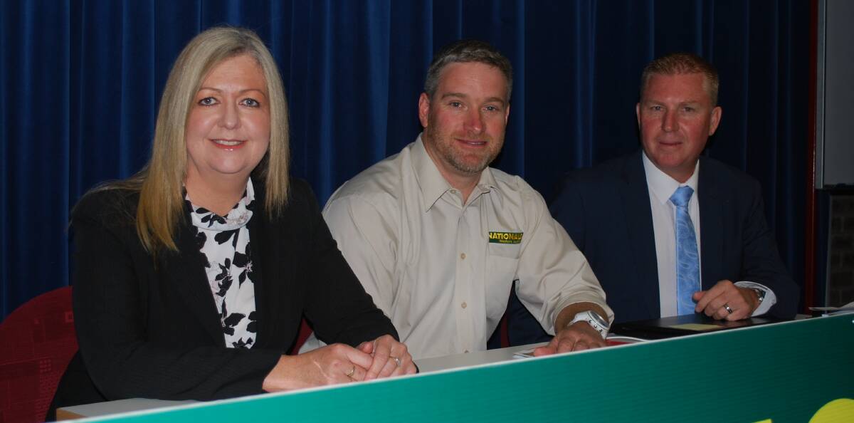 Endorsed: Monique Warnock with returning leader Brendon Grylls and state president James Hayward at the state council meeting on Saturday.