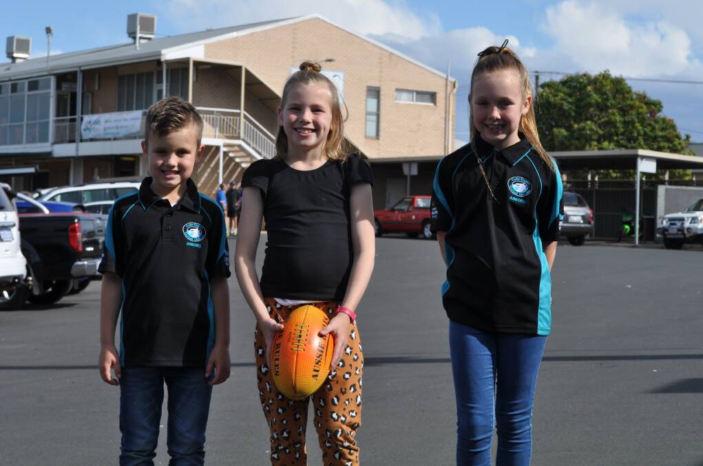 At the game: Knox, Piper and Abbie took turns kicking the ball during the Collie Eagles' colts match last weekend. 