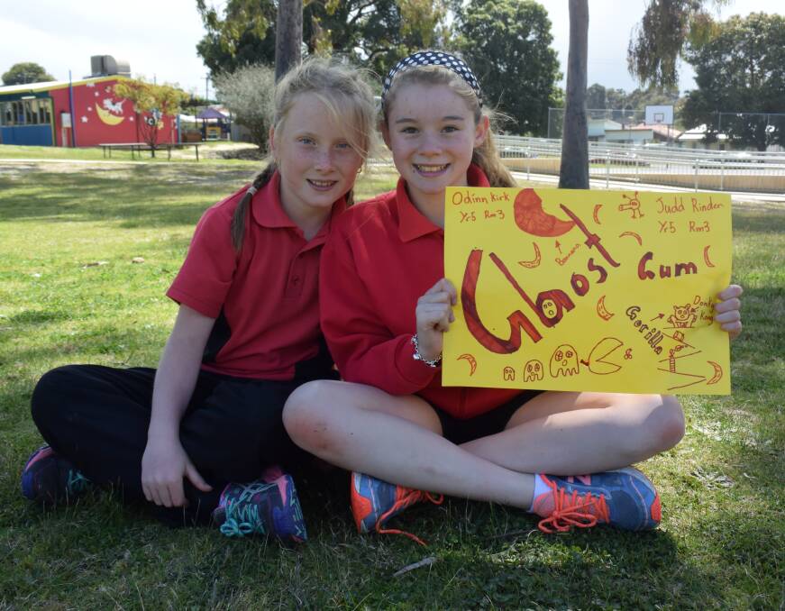 Cheering for every team: Chloe Townsend and Grace Skoda supported their favourite sides during Amaroo's football carnival. 
