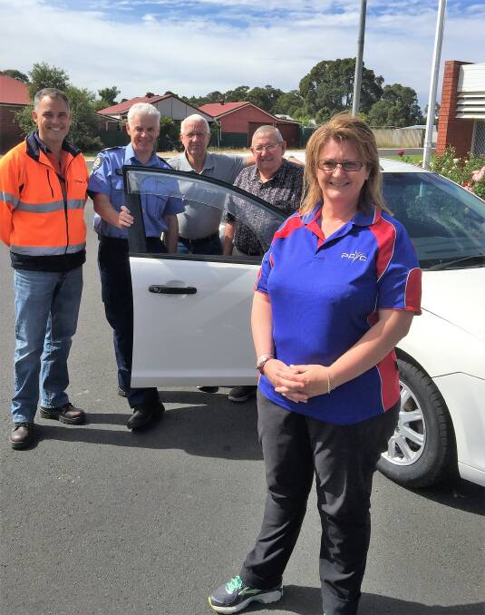 Hitting the road: Chris Knight (Premier Coal), Collie Police Sgt. Terry Townsend, Geoff Wilks (Collie PCYC), Ian Welsh (Station Motors) and Linda Gallagher (Collie PCYC). Photo supplied. 