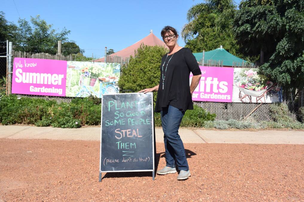 Break-in strife: Collie Garden Centre - Plants Plus owner Sue Hennighan angered by two break-ins in the space of the month at the Harvey Street store. Photp: Thomas Munday. 