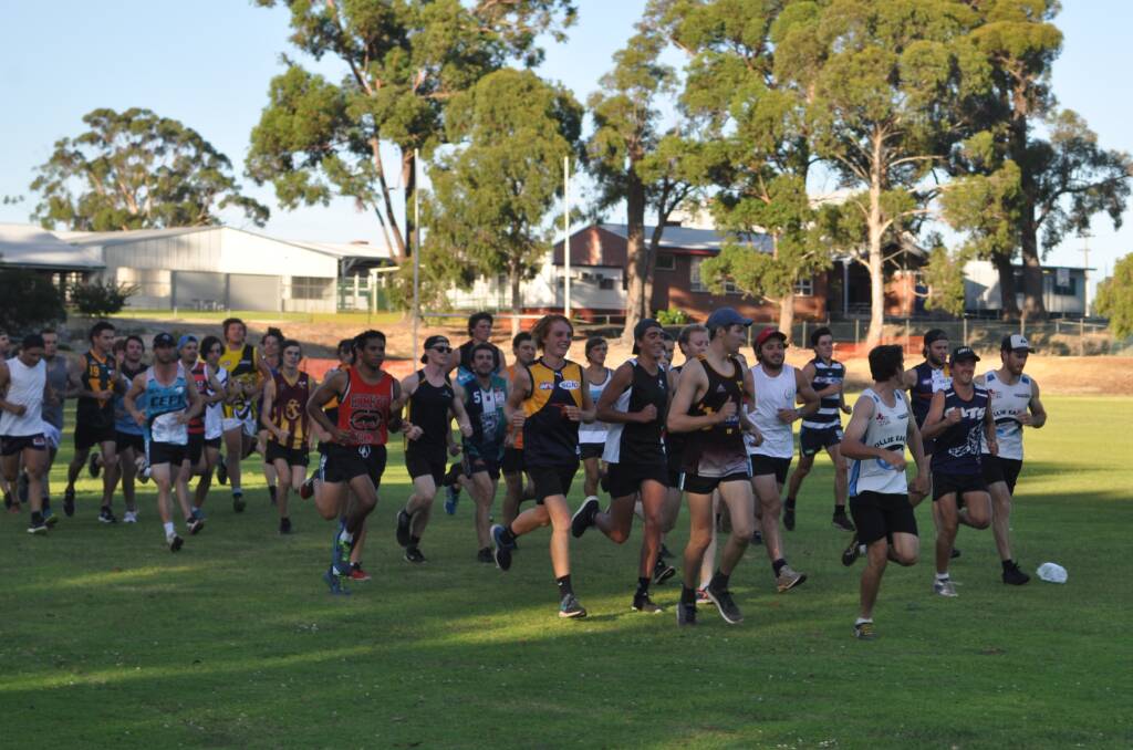 New start: Collie Eagles Football Club League, Reserves and Colts players kicked off the 2017 season with their first training session last week. Photo: Thomas Munday.