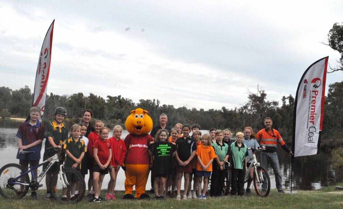 Race around town: Collie youth, Bendigo Bank, Shire and Premier Coal celebrating the Collie Adventure Race's junior and short course events. Photo: Thomas Munday. 