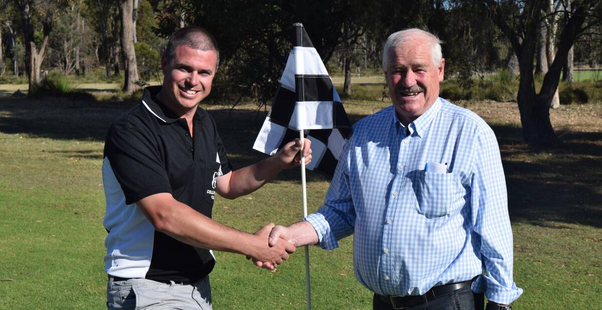 Collie Golf Club president Regan Old and Member for Collie-Preston Mick Murray on the FootGolf course.