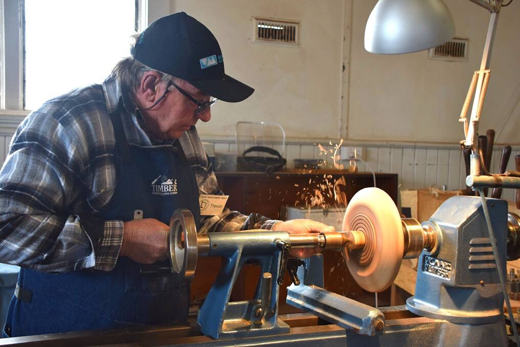 Top turner: Collie woodturner Trevor Flynn recently won a state award for the novice category for his turning. Photo: Shannon Wood. 