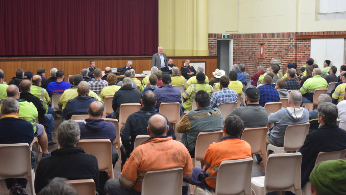 Discussions: Union members from Griffin and Premier coal mines held a meeting last Thursday at the Miners Institute in Collie to discuss options for negotiating with the two companies. Photo: Shannon Wood. 