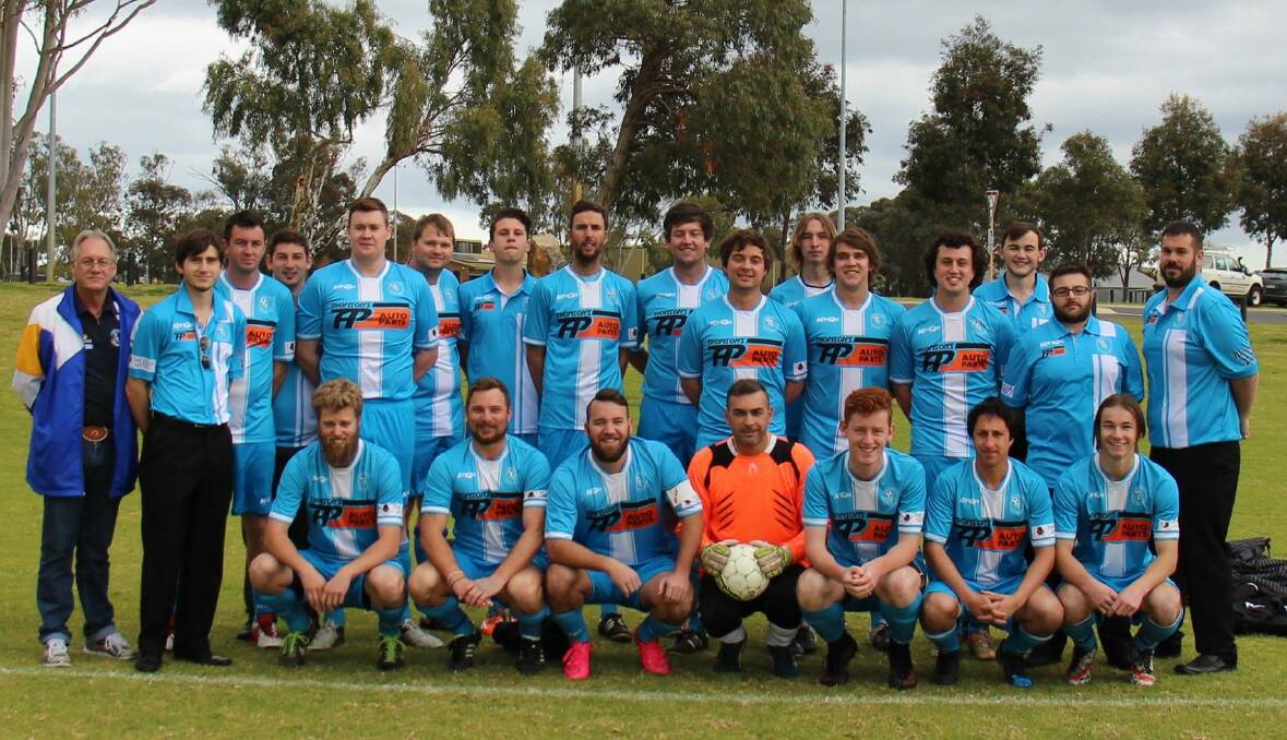 Double victory: The Collie Power Soccer Club men's team took out the impressive league and cup double after a win against Blackwood on the weekend. Photo: Supplied. 