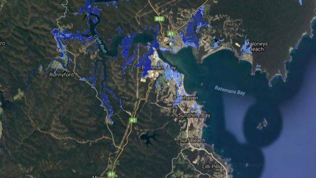 Batemans Bay waterfront properties would be blow the high tide mark. Photo: Coastal Risk Australia.