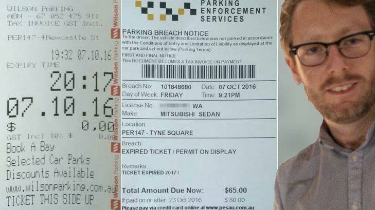 Liam Jones with his parking ticket and fine.
