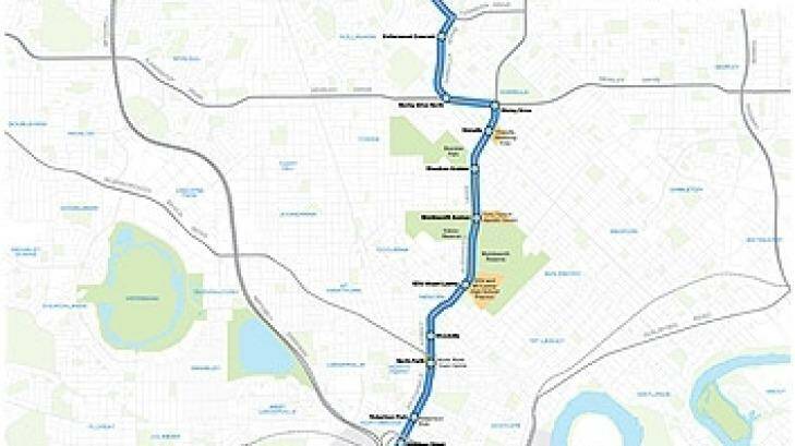A map details where the proposed light rain network was supposed to go. Photo: WA Government