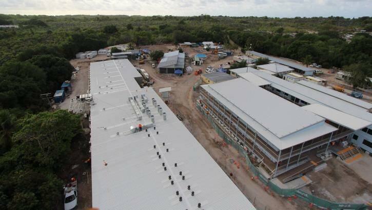 The Nauru Detention centre when it was being rebuilt after riots and fires damaged much of the structure. Photo: Canstruct