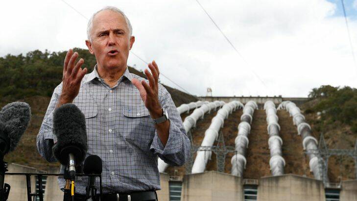 Prime Minister Malcolm Turnbull addresses the media after his tour of the Snowy Hydro Tumut 3 power station in Talbingo, NSW, on Thursday 16 March 2017. fedpol Photo: Alex Ellinghausen Photo: Alex Ellinghausen