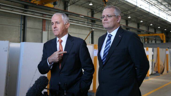 Prime Minister Malcolm Turnbull and Treasurer Scott Morrison visited Pacific Stone in Canberra on Tuesday 4 April 2017. Photo: Andrew Meares  Photo: Andrew Meares