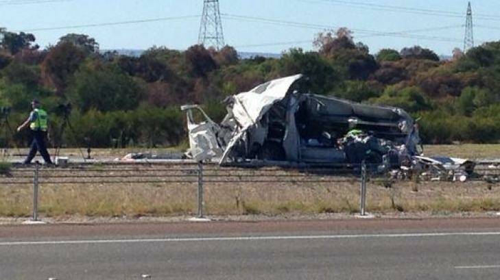 A wrecked van at the scene of the freeway crash. Photo: Seven News