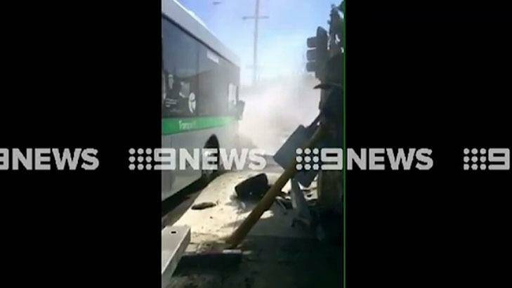 The scene of the bus crash in Fremantle. Photo: 9 News Perth