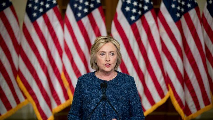 Democratic presidential candidate Hillary Clinton gives a statement to members of the media after attending a National Security working session at the Historical Society Library, in New York, Friday, Sept. 9, 2016. (AP Photo/Andrew Harnik) Photo: Andrew Harnik