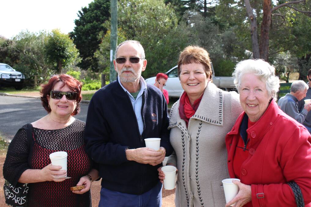 Having a cuppa: Linda Miller, Julian Miles, Sylvia Miles and June Henderson.