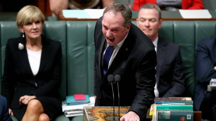 Barnaby Joyce launches his attack on the ''mud-sucking creatures''. Photo: Alex Ellinghausen