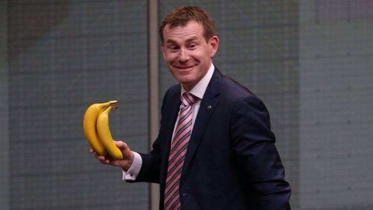 Labor MP Nick Champion is kicked out of question time with his bananas. Photo: Andrew Meares