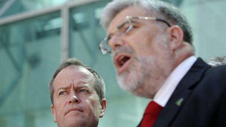 Labor senator Kim Carr, pictured with party leader Bill Shorten, leading a factional split after he was set to be dumped from the Labor frontbench. Photo: Alex Ellinghausen