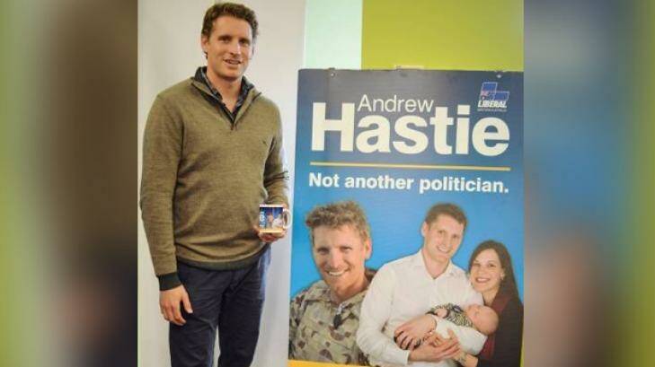 Canning MP Andrew Hastie says he won't remove photos of himself in uniform from his federal election campaign material. Photo: Nathan Hondros