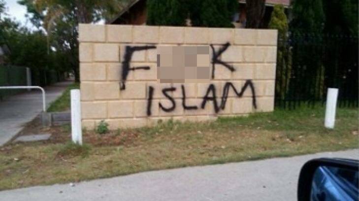 Muslim leaders say this anti-Islam graffiti appeared near a school in Thornlie.