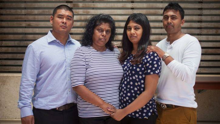 Frustration: (from left) Michael Chan, Raji Sukamaran and her children Brintha and Chinthu in Sydney on Saturday. Photo: Fiona Morris