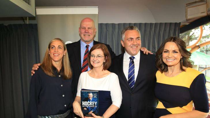 Friends and family: Joe Hockey poses with his wife Melissa Babbage (left), Peter FitzSimons, Lisa Wilkinson (right) and writer Madonna King. Photo: James Alcock/Getty Images