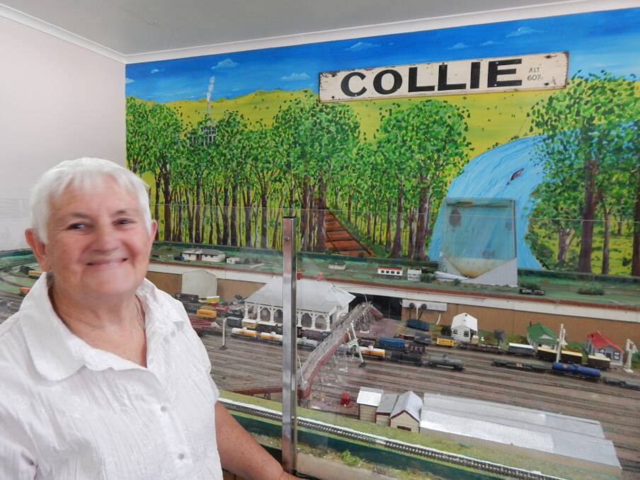 History: Jeanette MacLaren-Hall in front of the impressive model train display at the Colie Railway Station museum.