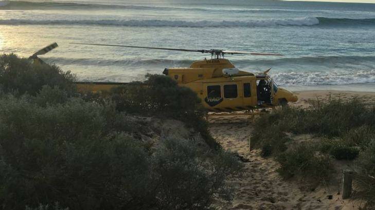 The rescue chopper was called to a Mandurah beach following a shark attack on Tuesday. Photo: Marta Pascual Juanola