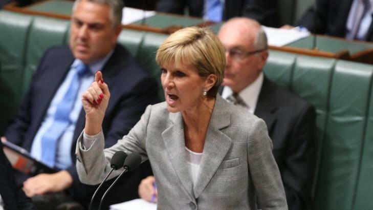 Foreign Affairs Minister Julie Bishop during question time. Photo: Andrew Meares