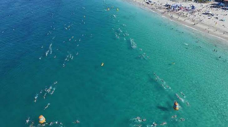 Drones will track open water swimmers competing at Cottesloe Beach on Saturday.  Photo: Supplied