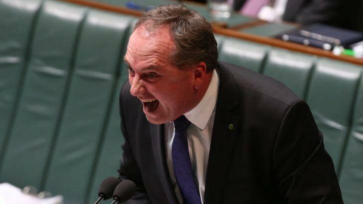 Barnaby Joyce during his tirade against "the rabbit of our waterways". Photo: Andrew Meares