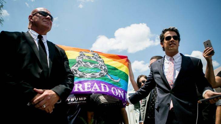 Milo Yiannopoulos, right, a gay conservative and Doanld Trump supporter toured university campuses, denouncing liberals, feminists and Black Lives Matter activists. Photo: New York Times