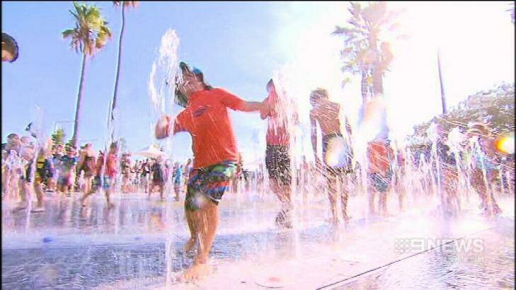 Colin Barnett at one stage suggested children shower before enjoying the water park at Elizabeth Quay. Photo: Channel Nine News Perth