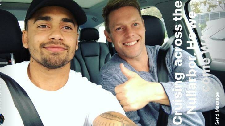 Former teammates Bradley Hill and Sam Mitchell making their way across the Nullarbor.  Photo: Twitter