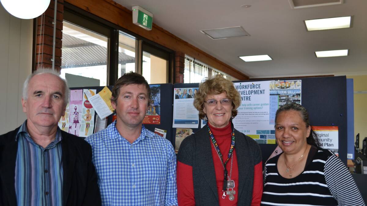Gerry Surridge and Aaron Jaggar from Conservation Volunteers Australia, Dr Lois Evans, and Elaine Chitty from Ngalang Boodja Council launch the Green Army.