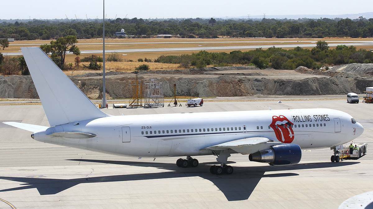 The Rolling Stones jet as it prepared to depart Perth last month following L'Wren Scott's death.