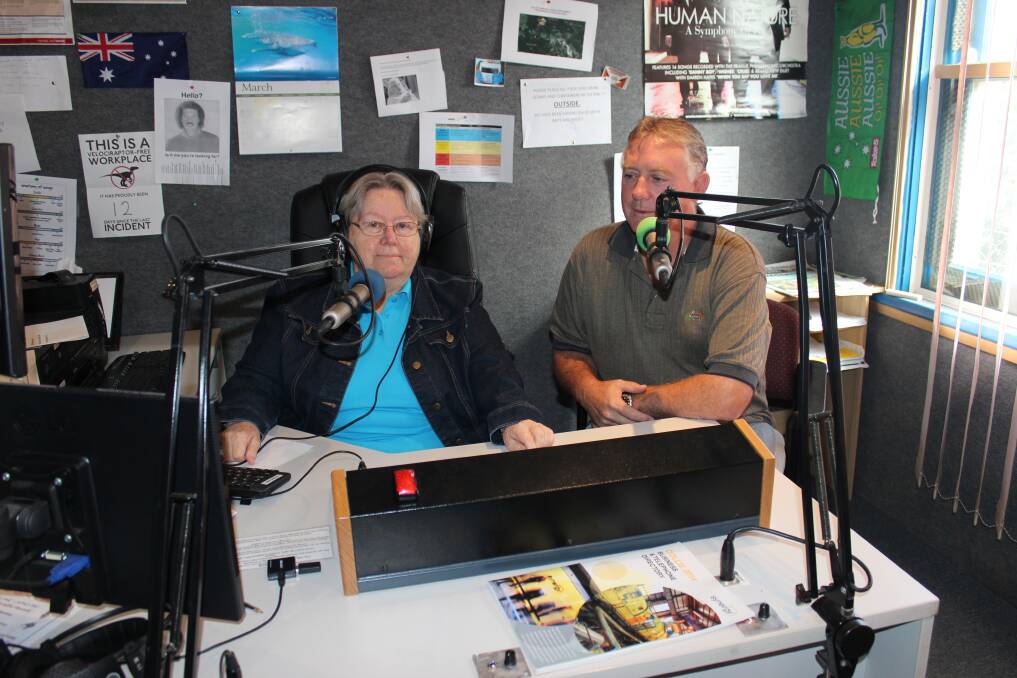 Road Safety: Radio announcer and Councillor Nola Green and Shire president Wayne Sanford record the blessings. 