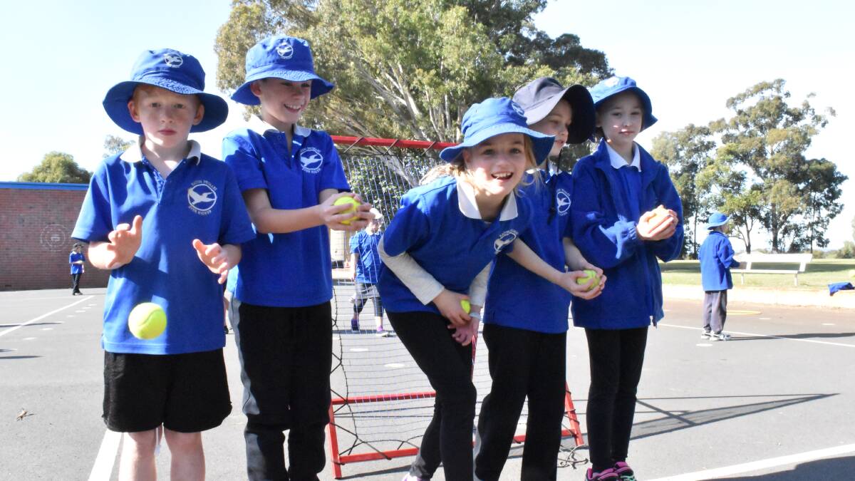Year three students from Eaton Primary School in their physical education class. Pictured is Jeremy Westworth, Mitchell Barnett, Tayla Meachem, Gracie Madaffari and Mia Giudici. 