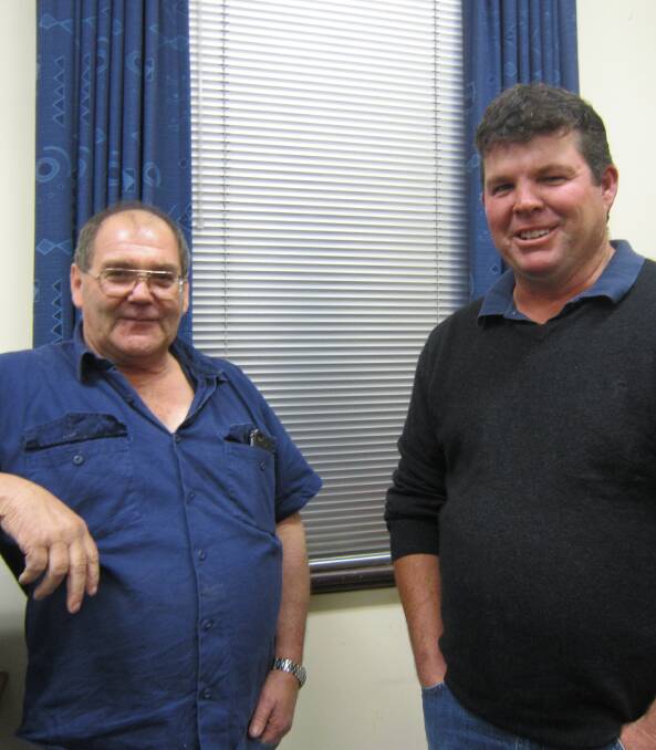 All the buzz: Talking about bees and bee keeping at the West Arthur CRC last week was Graeme Wilkes (Collie) with Jeremy King (Darkan).