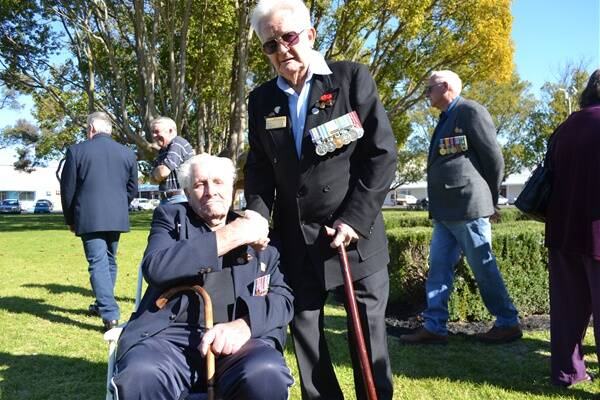 SERVICE: World War II veteran Syd Daniel (left) with Korean war veteran Ray Roney at the Korean Veterans' recent memorial service. 