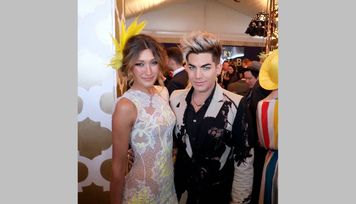 Photo of Adam Lambert with model and aspiring actor Silvana Lovin at the Beck Caulfield Guineas Day on Saturday October 13, 2012. Photo: The Sunday Age/Luis Enrique Ascui