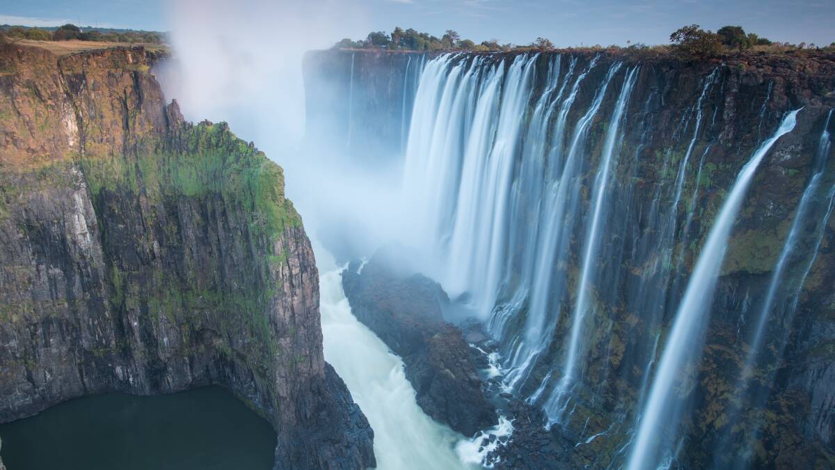 Morning light at Victoria Falls from Zambia looking into Zimbabwe.