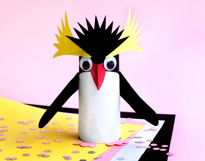 Toilet roll creation: a crested penguin.