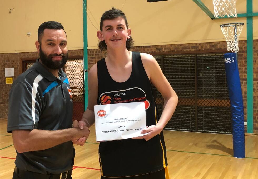 For the love of the game: Collie Basketball Association president Matt Harker with basketball star Jackson Broadbent. Photo: Supplied.