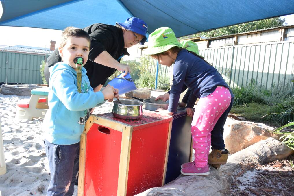 Work and play: The pre-kindy group at Collie Early Education Centre banded together to create wombat stew. 