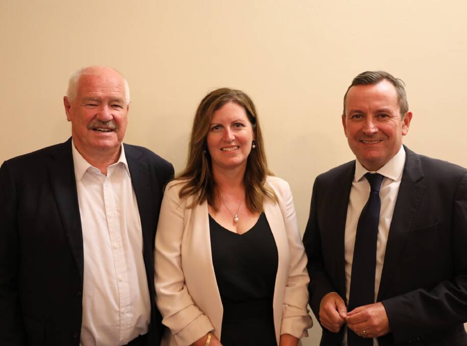 Fresh face: Collie-Preston MLA Mick Murray, candidate Jodie Hanns and Premier Mark McGowan. Photo: Supplied.